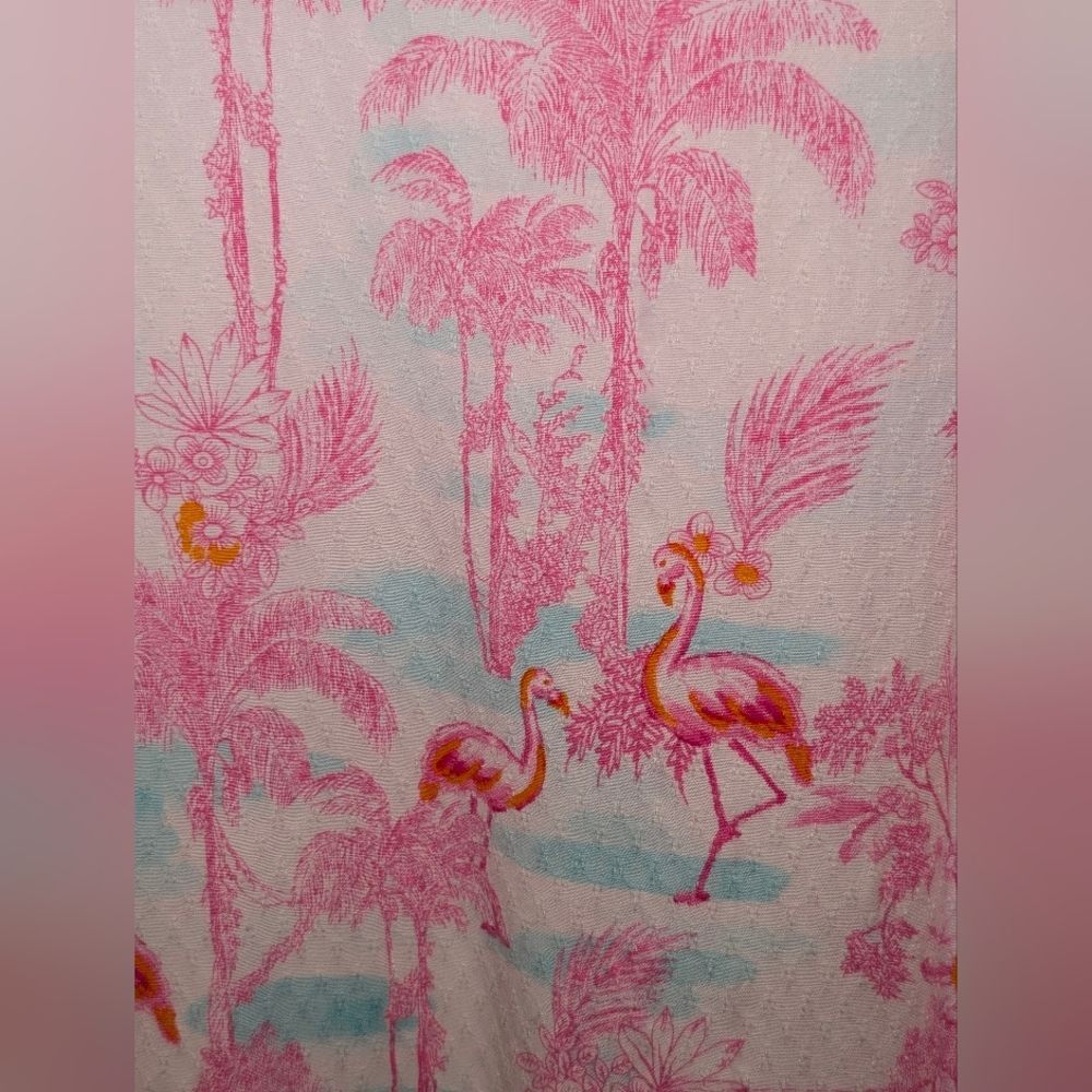 Crown & Ivy Pink Flamingo Tropical Print Dress 1X Plus Size Ruffle Resortwear - Picture 3 of 7
